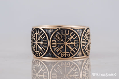 Vikings Vegvisir Runic Compass Bronze Norse Ring
