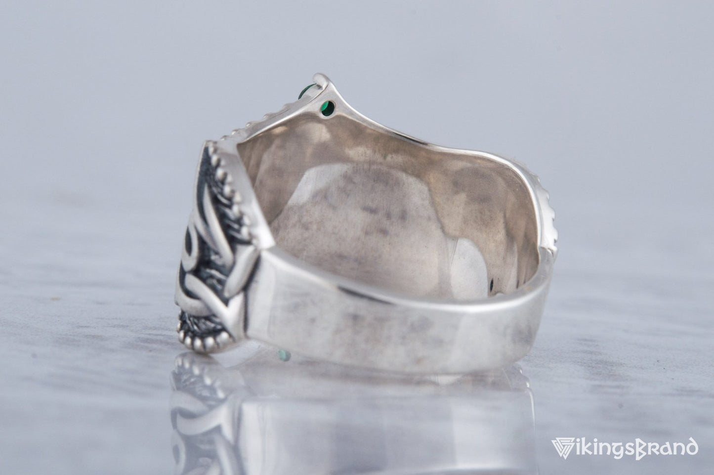 Vikings Vegvisir Symbol with Norse Ornament and CZ Sterling Silver Viking Ring