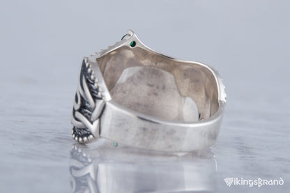 Vikings Vegvisir Symbol with Norse Ornament and CZ Sterling Silver Viking Ring