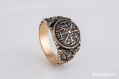 Vikings Vegvisir Symbol with Oak Leaves and Acorns Bronze Viking Ring
