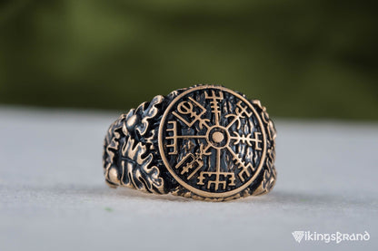 Vikings Vegvisir Symbol with Oak Leaves and Acorns Bronze Viking Ring