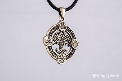 Vikings Yggdrasil Pendant with Norse Symbols Bronze Viking Jewelry