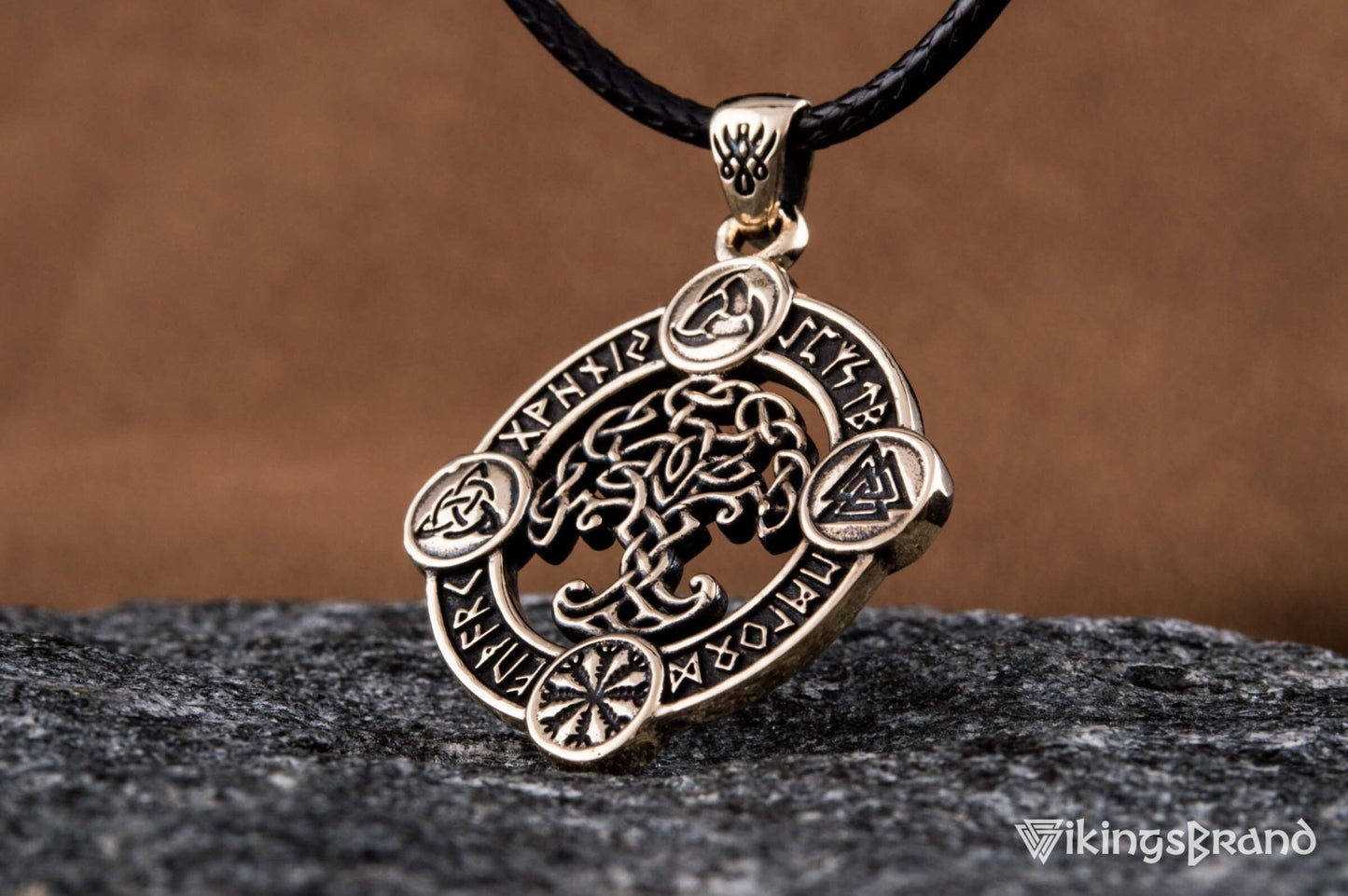 Vikings Yggdrasil Pendant with Norse Symbols Bronze Viking Jewelry