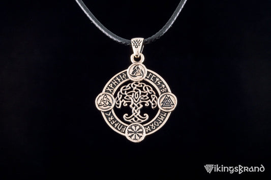 Vikings Yggdrasil Pendant with Norse Symbols Bronze Viking Jewelry