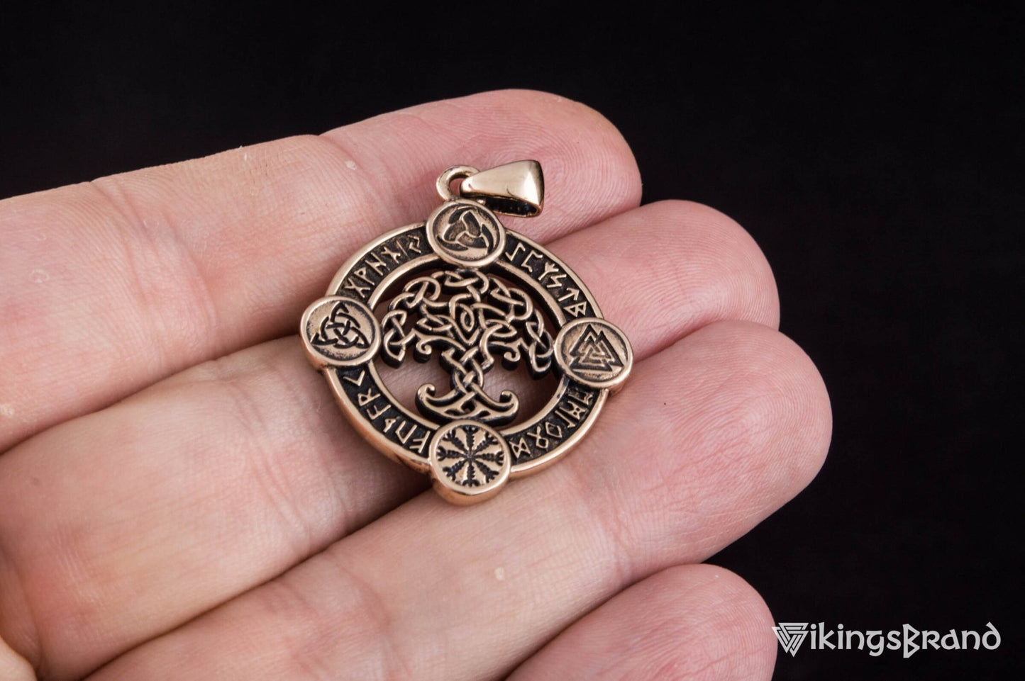 Vikings Yggdrasil Pendant with Norse Symbols Bronze Viking Jewelry