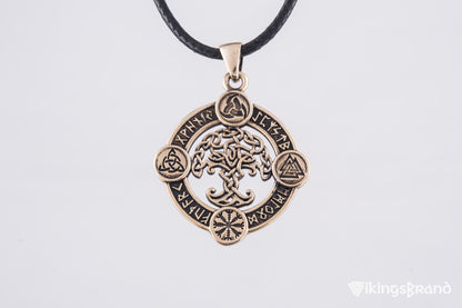 Vikings Yggdrasil Pendant with Norse Symbols Bronze Viking Jewelry