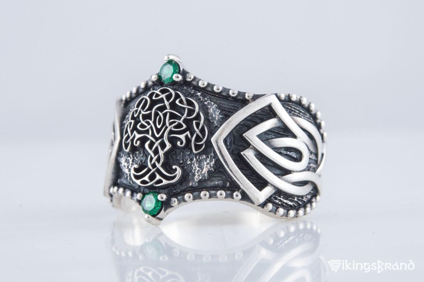 Vikings Yggdrasil Symbol with Norse Ornament Sterling Silver Viking Ring