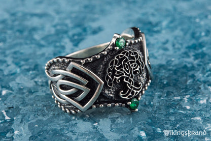 Vikings Yggdrasil Symbol with Norse Ornament Sterling Silver Viking Ring