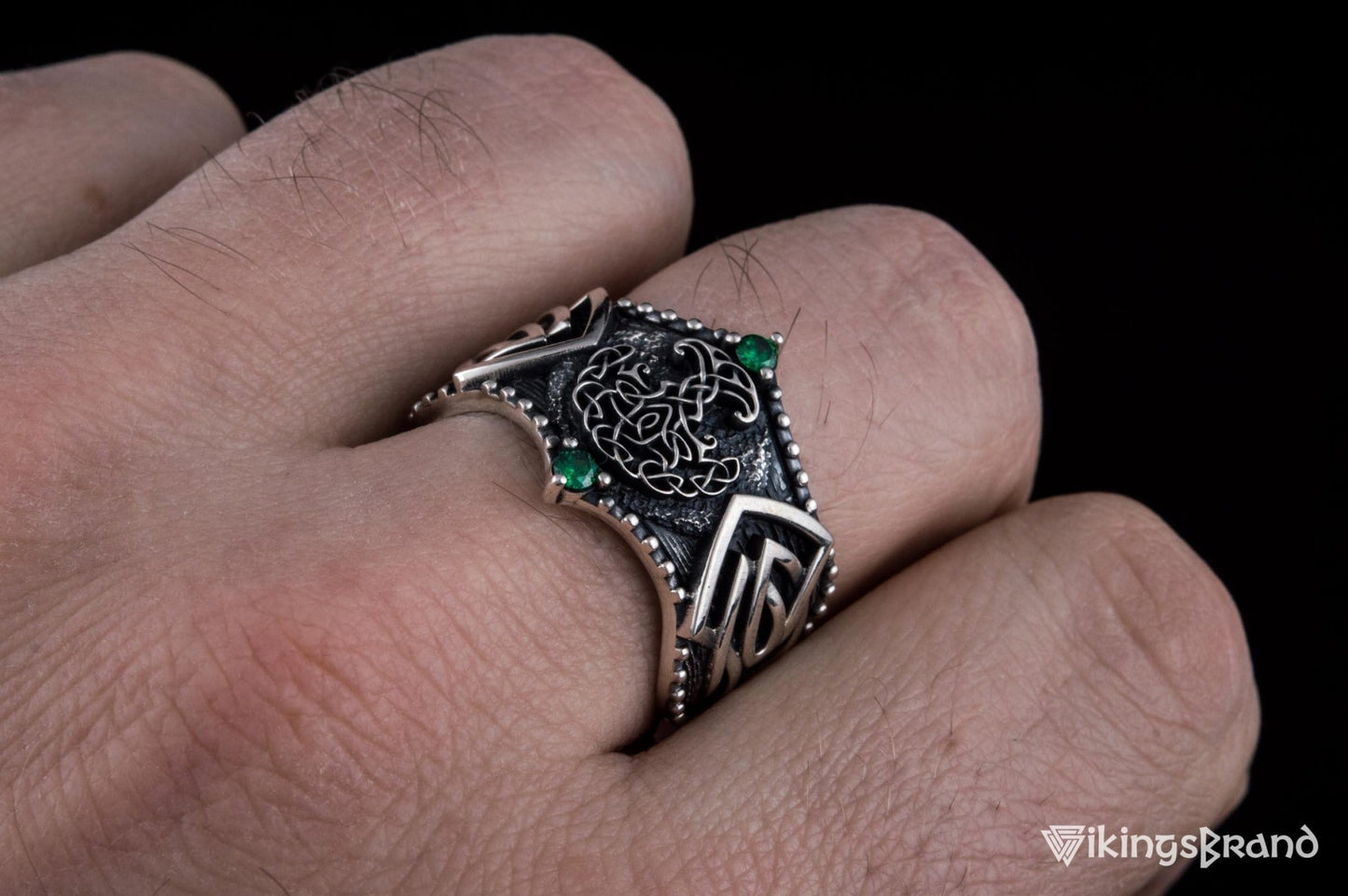 Vikings Yggdrasil Symbol with Norse Ornament Sterling Silver Viking Ring