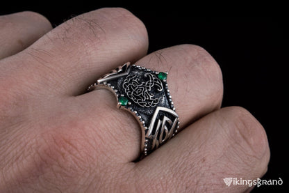 Vikings Yggdrasil Symbol with Norse Ornament Sterling Silver Viking Ring