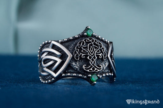Vikings Yggdrasil Symbol with Norse Ornament Sterling Silver Viking Ring