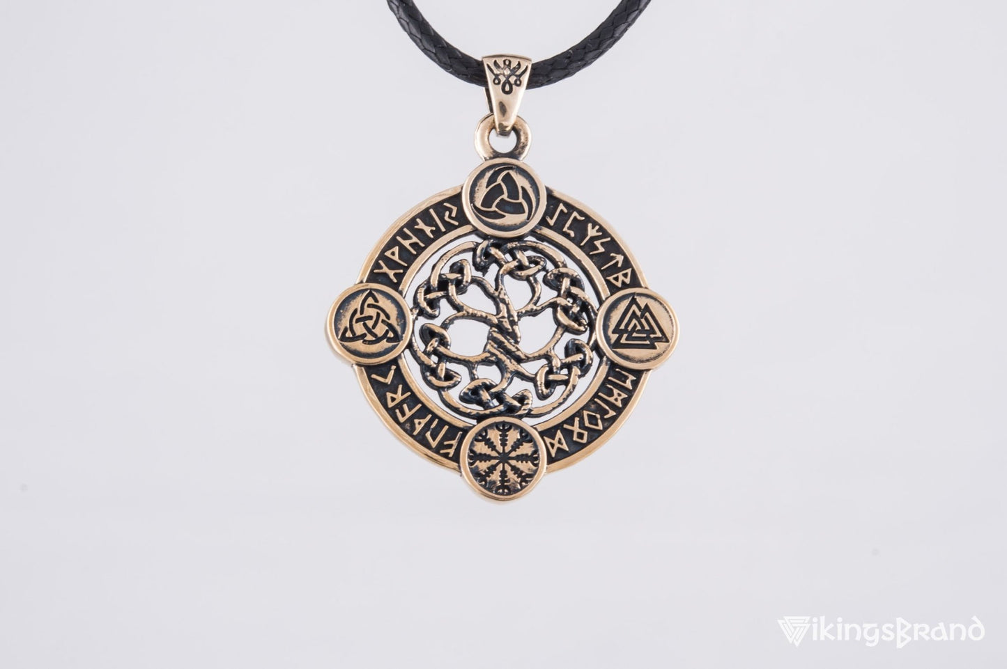 Vikings Yggdrasil The World Tree Pendant with Norse Symbols Bronze Viking Jewelry