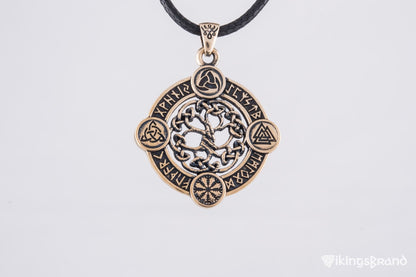 Vikings Yggdrasil The World Tree Pendant with Norse Symbols Bronze Viking Jewelry
