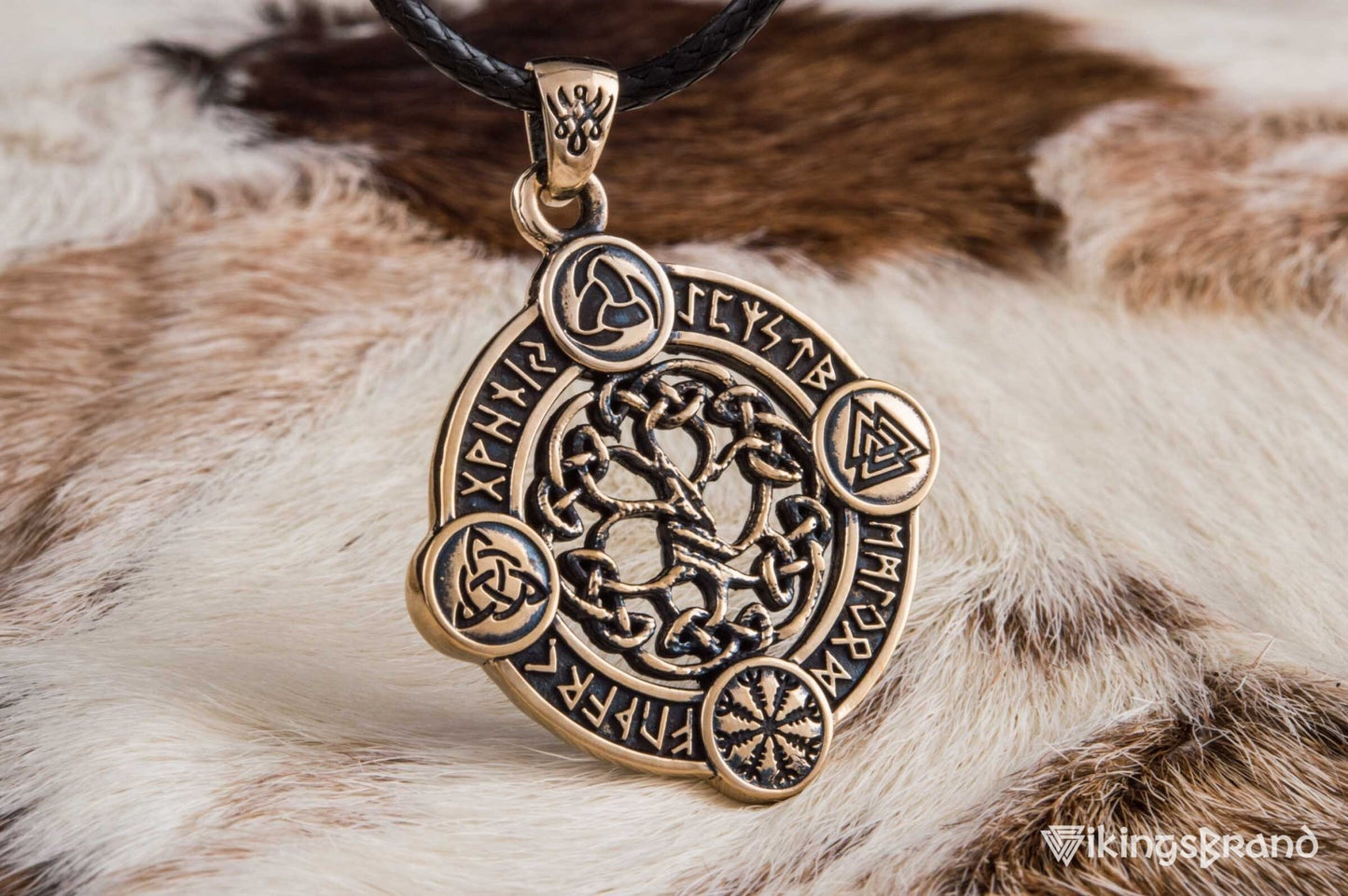 Vikings Yggdrasil The World Tree Pendant with Norse Symbols Bronze Viking Jewelry