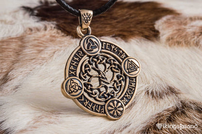 Vikings Yggdrasil The World Tree Pendant with Norse Symbols Bronze Viking Jewelry