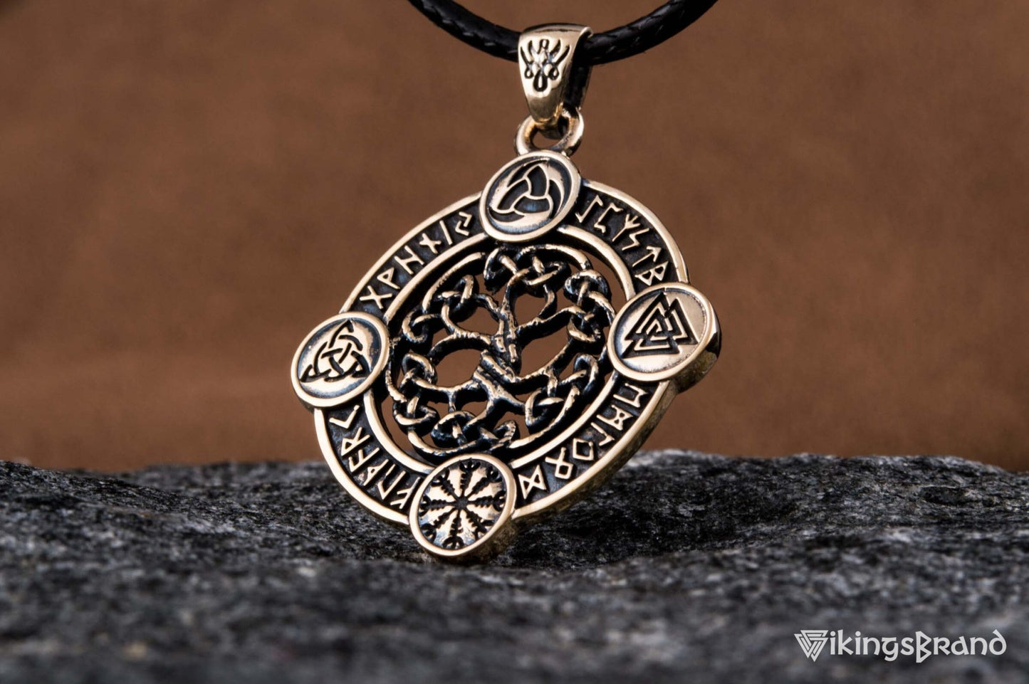 Vikings Yggdrasil The World Tree Pendant with Norse Symbols Bronze Viking Jewelry