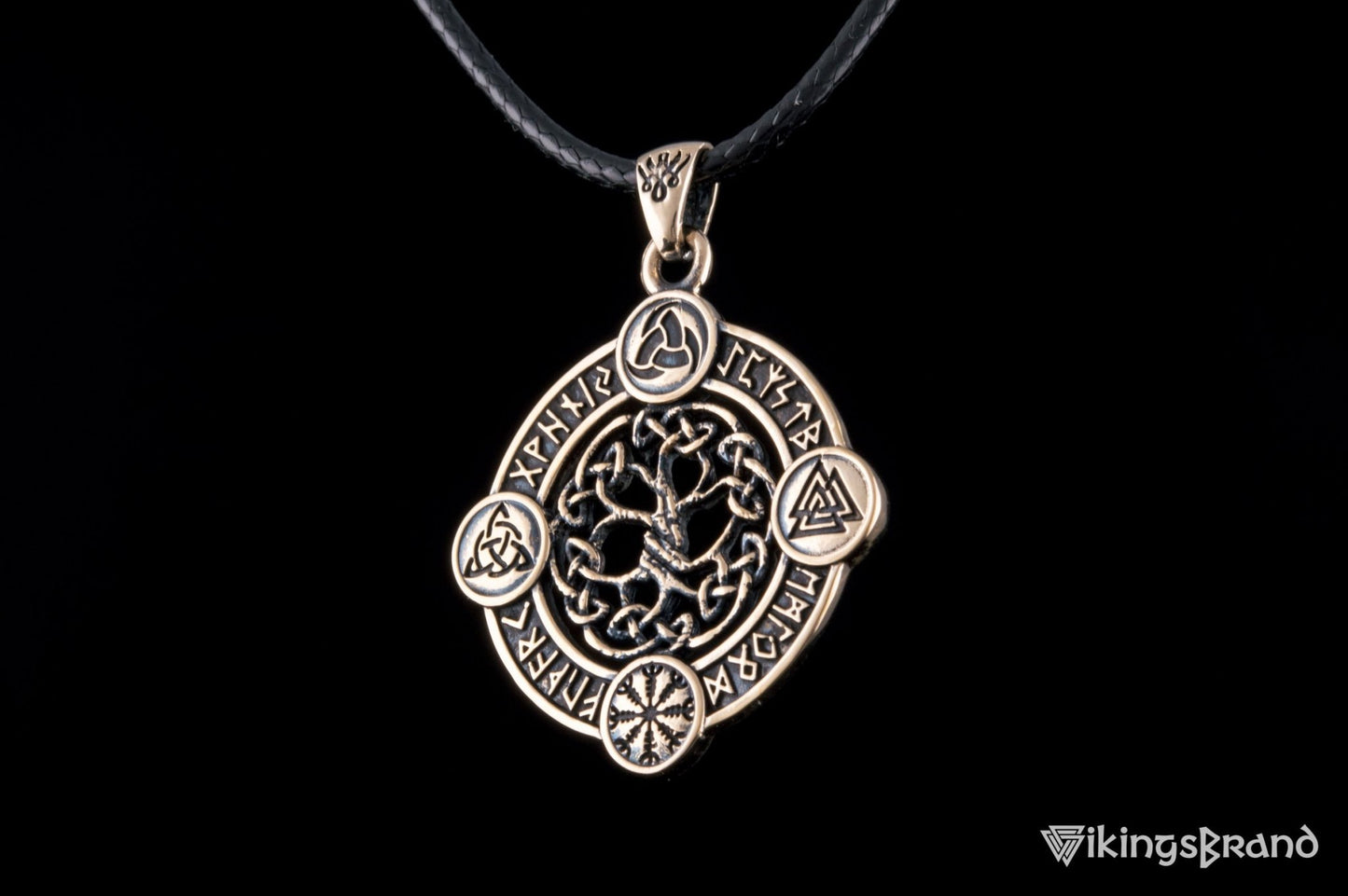 Vikings Yggdrasil The World Tree Pendant with Norse Symbols Bronze Viking Jewelry