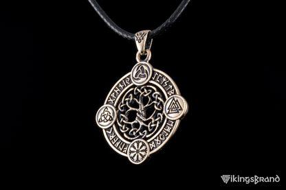 Vikings Yggdrasil The World Tree Pendant with Norse Symbols Bronze Viking Jewelry