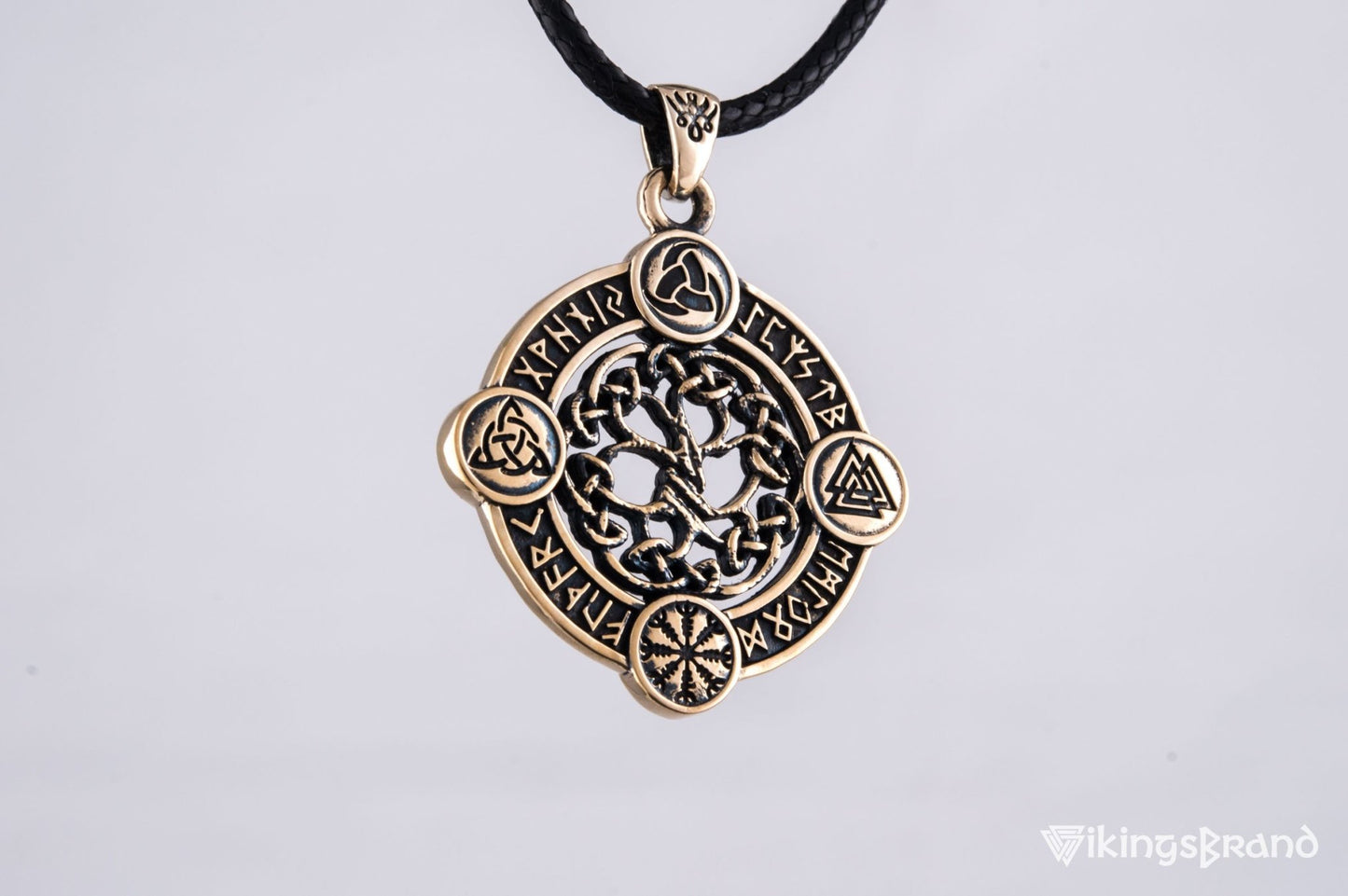 Vikings Yggdrasil The World Tree Pendant with Norse Symbols Bronze Viking Jewelry