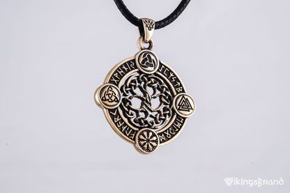 Vikings Yggdrasil The World Tree Pendant with Norse Symbols Bronze Viking Jewelry