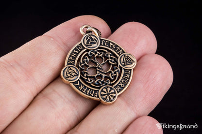 Vikings Yggdrasil The World Tree Pendant with Norse Symbols Bronze Viking Jewelry