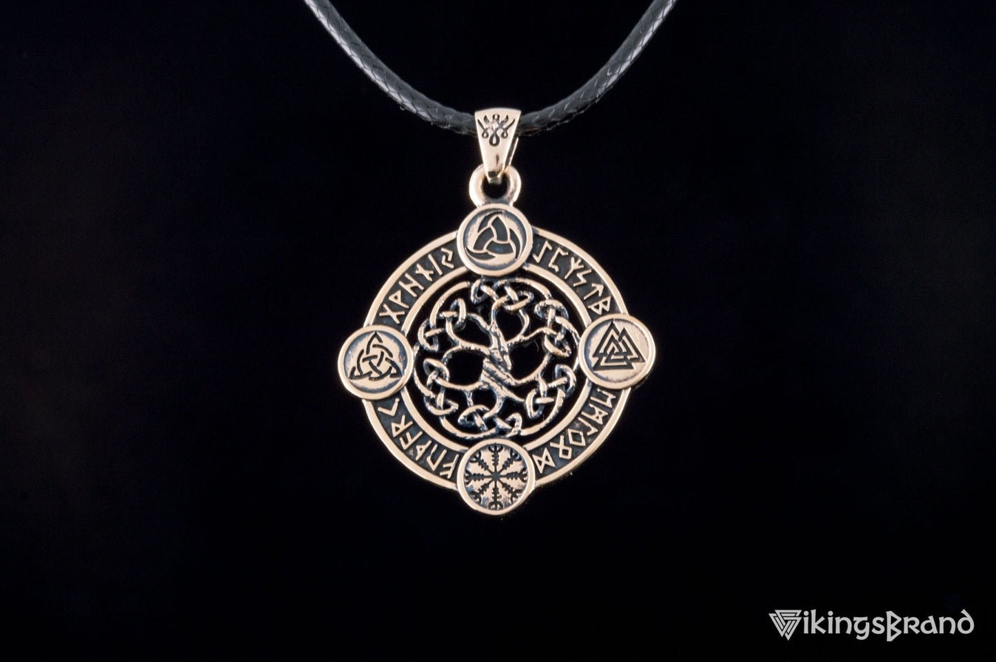 Vikings Yggdrasil The World Tree Pendant with Norse Symbols Bronze Viking Jewelry