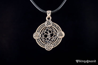 Vikings Yggdrasil The World Tree Pendant with Norse Symbols Bronze Viking Jewelry
