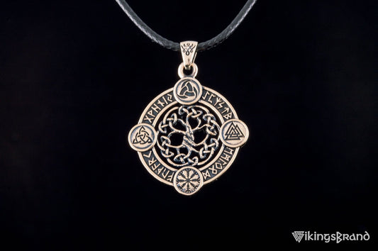 Vikings Yggdrasil The World Tree Pendant with Norse Symbols Bronze Viking Jewelry