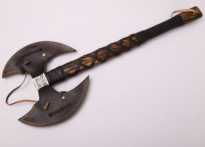 VikingsBrand Odin’s Twin-Blade Viking Axe – Hand-Forged Collectible