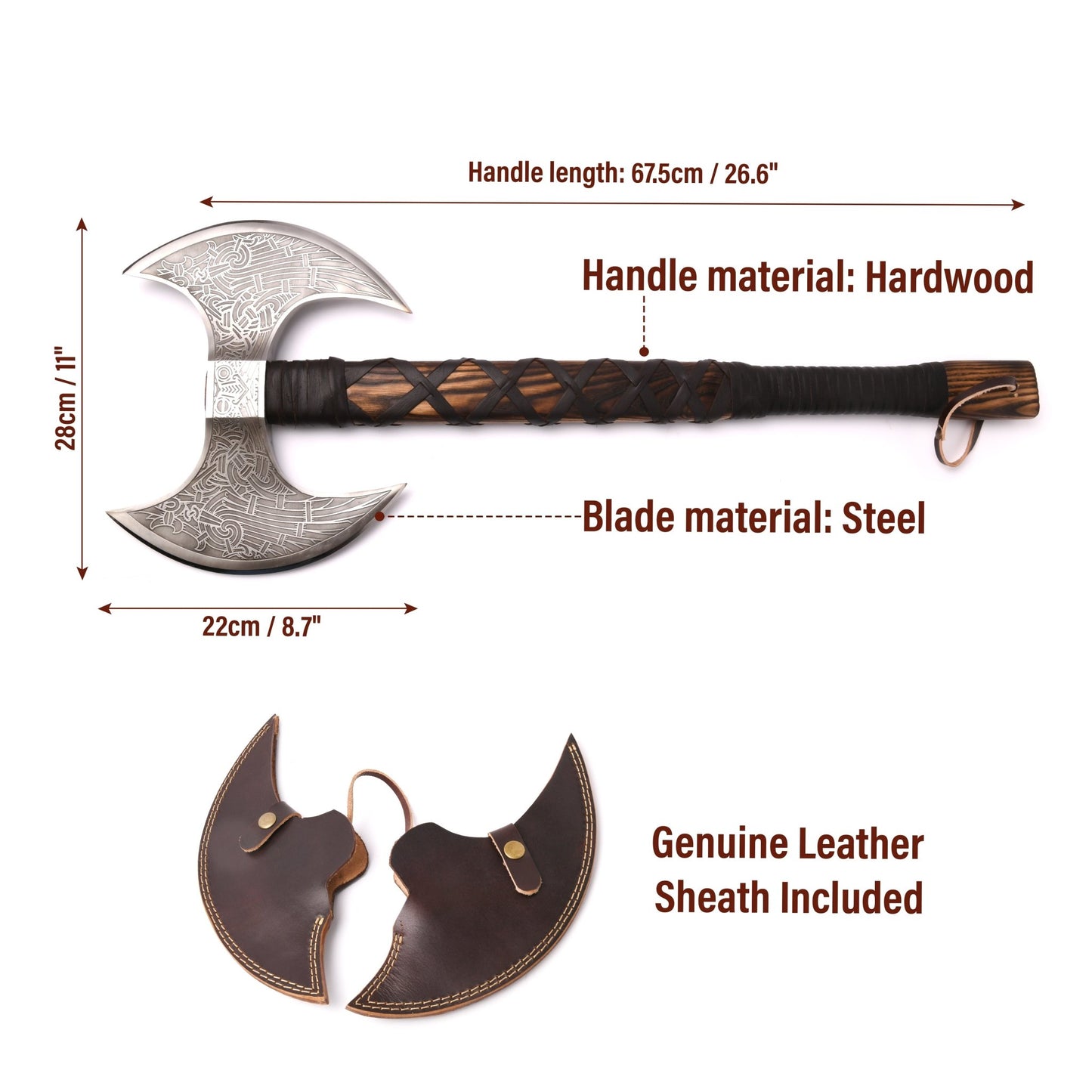 VikingsBrand Odin’s Twin-Blade Viking Axe – Hand-Forged Collectible