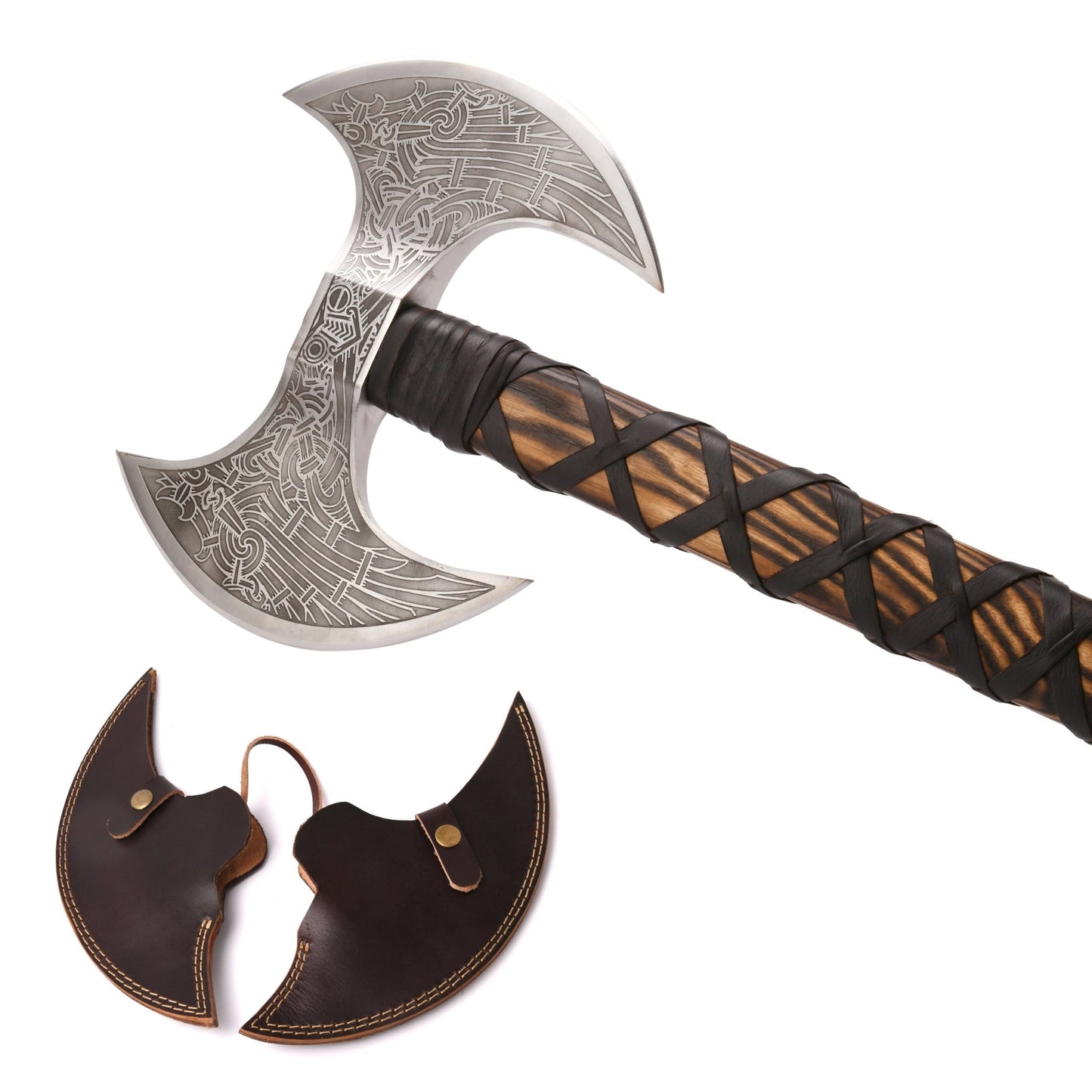 VikingsBrand Odin’s Twin-Blade Viking Axe – Hand-Forged Collectible