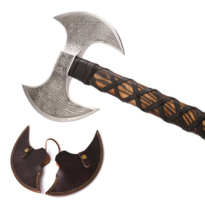 VikingsBrand Odin’s Twin-Blade Viking Axe – Hand-Forged Collectible