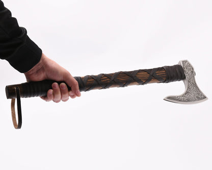 VikingsBrand Viking Axe Weapon - Hand-Crafted Battle Axe Fenrir