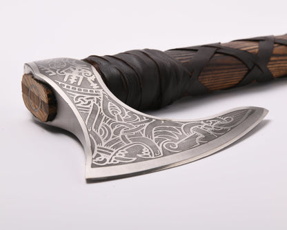 VikingsBrand Viking Axe Weapon - Hand-Crafted Battle Axe Fenrir
