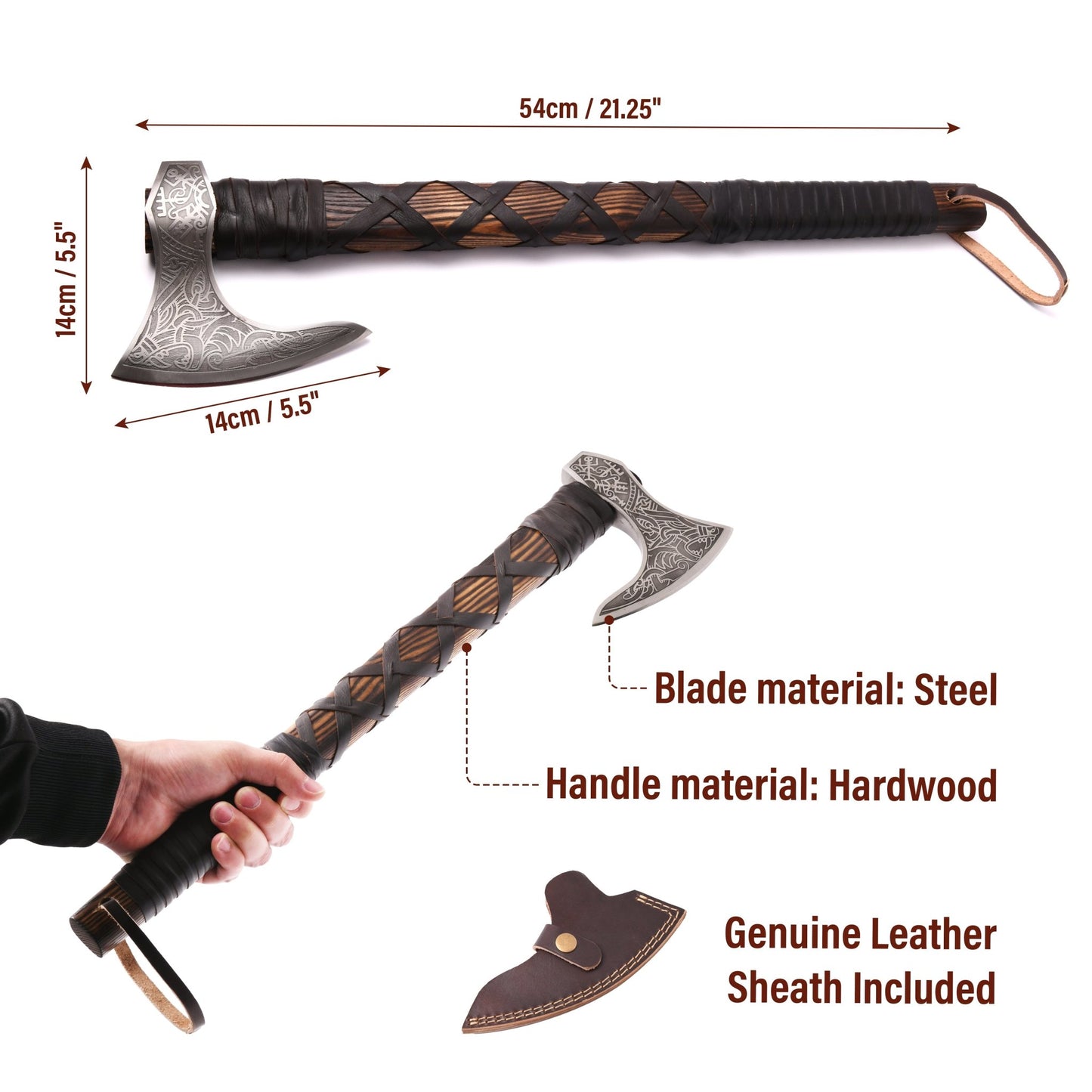 VikingsBrand Viking Axe Weapon - Hand-Crafted Battle Axe Fenrir