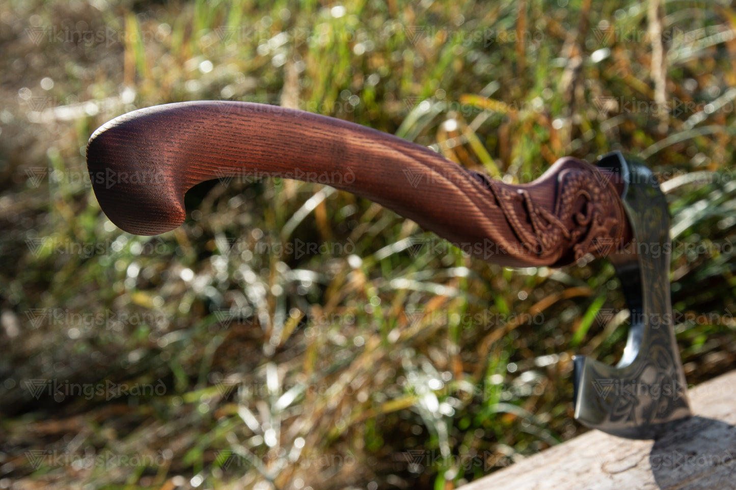Hand Forged Viking Axe with Mighty Fenrir and Leather Cover