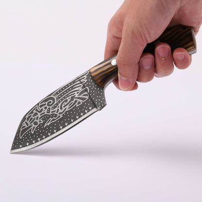 VikingsBrand Viking-styled Knife - Huginn & Muninn Hand Forged Knife with Raven Engraving