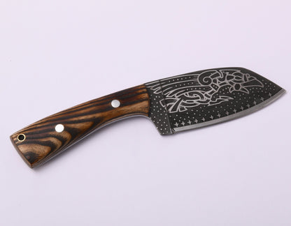 VikingsBrand Viking-styled Knife - Huginn & Muninn Hand Forged Knife with Raven Engraving