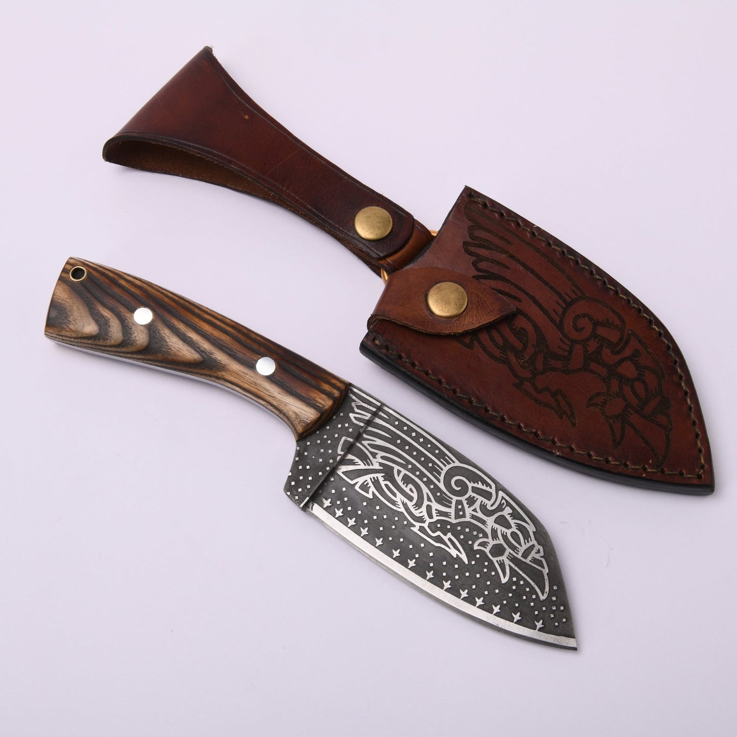VikingsBrand Viking-styled Knife - Huginn & Muninn Hand Forged Knife with Raven Engraving