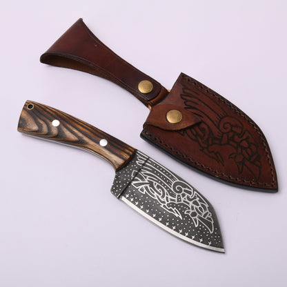 VikingsBrand Viking-styled Knife - Huginn & Muninn Hand Forged Knife with Raven Engraving