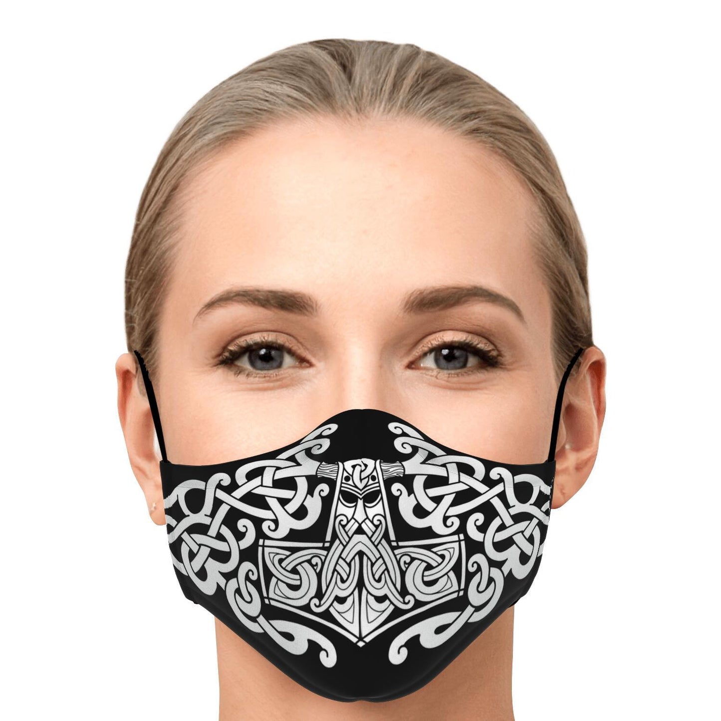 White Mjolnir, Thor's Hammer Face Viking Face Mask Cover