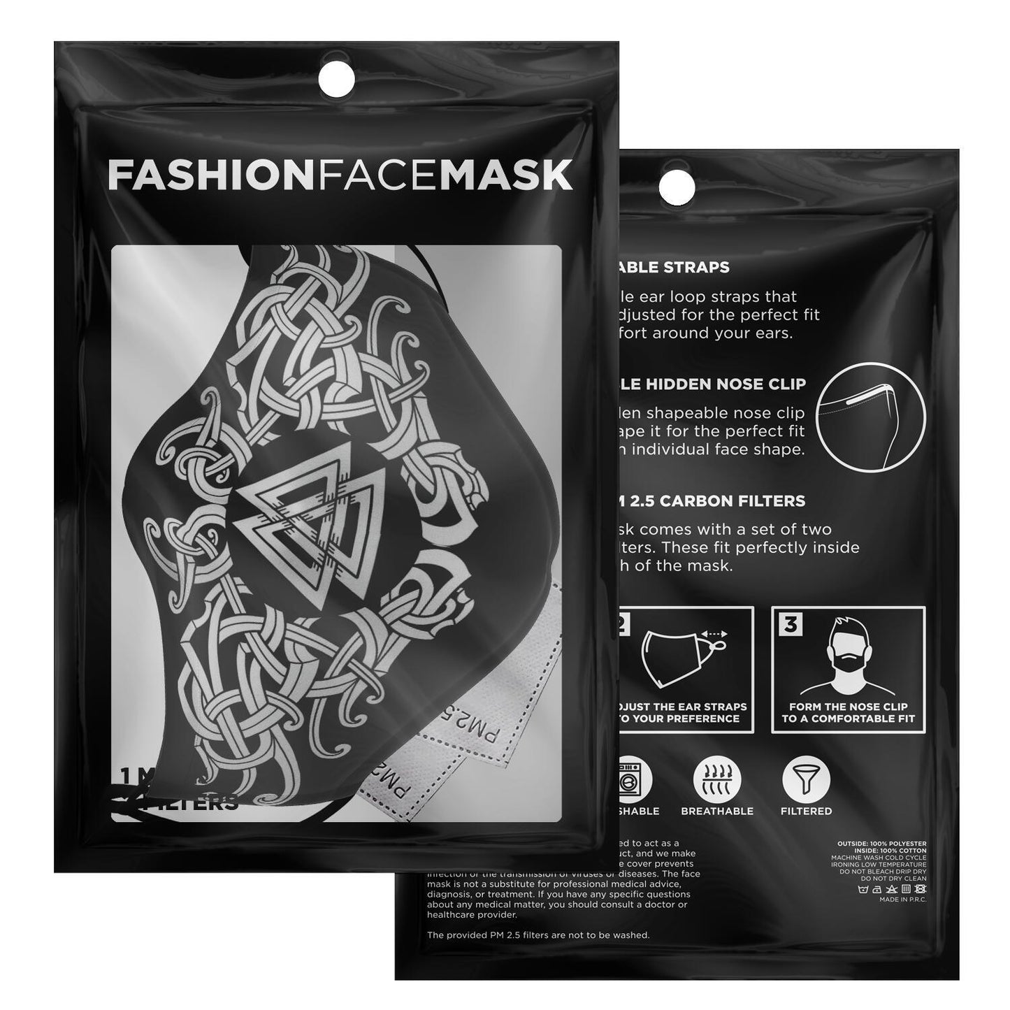 White Valknut Knot Viking Face Mask Cover