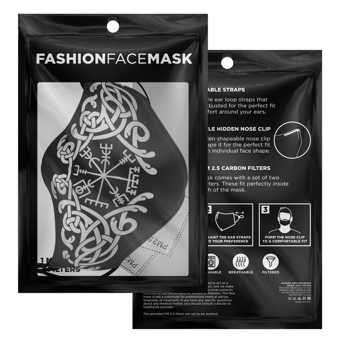 White Vegvisir Knot Viking Face Mask Cover
