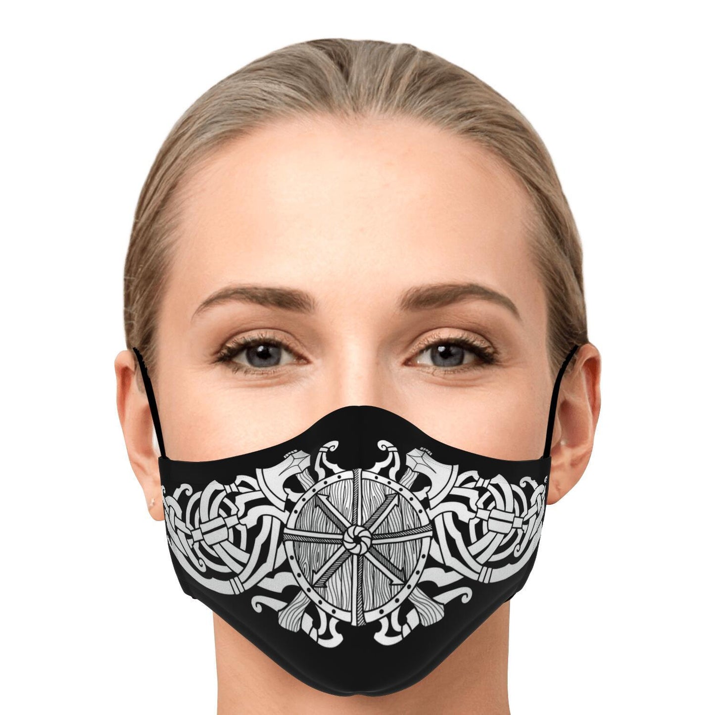 White Viking Shield with Axes Face Mask Cover