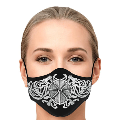 White Viking Shield with Axes Face Mask Cover