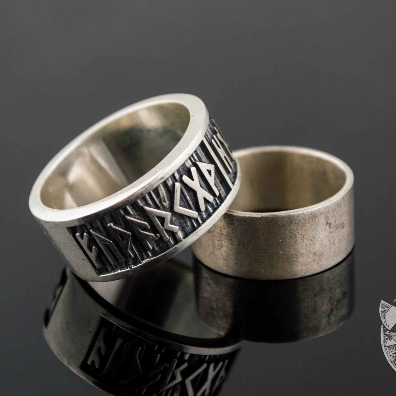 Wide Rim Elder Futhark Runes 925 Sterling Silver Viking Ring - VikingsBrand