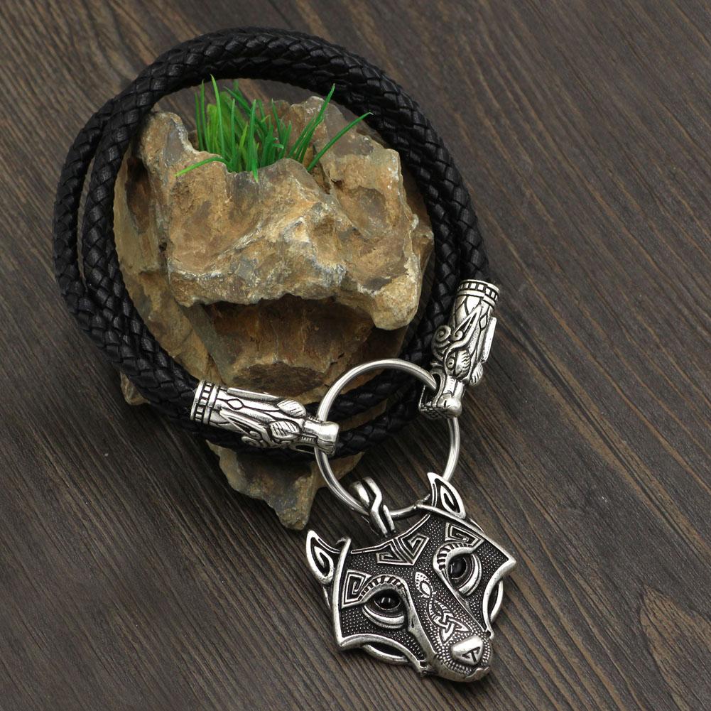 Wolf Head Genuine Leather Necklace with Wolf Head Pendant - VikingsBrand
