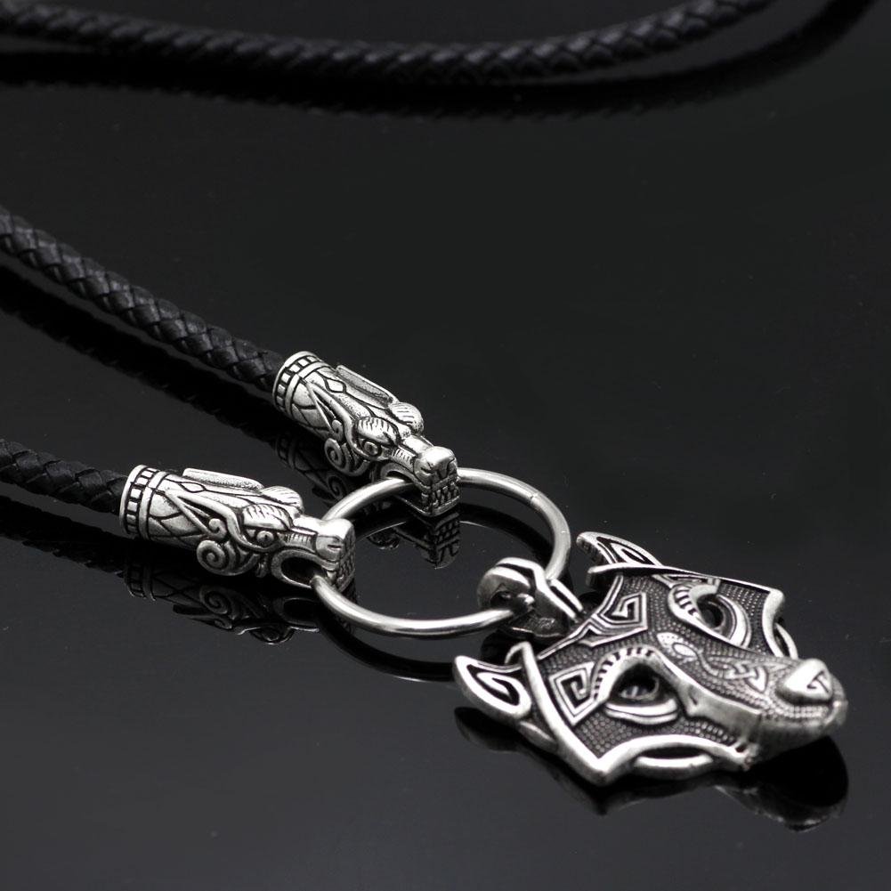 Wolf Head Genuine Leather Necklace with Wolf Head Pendant - VikingsBrand