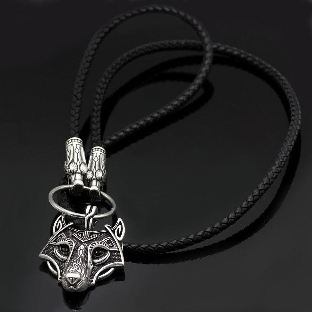 Wolf Head Genuine Leather Necklace with Wolf Head Pendant - VikingsBrand