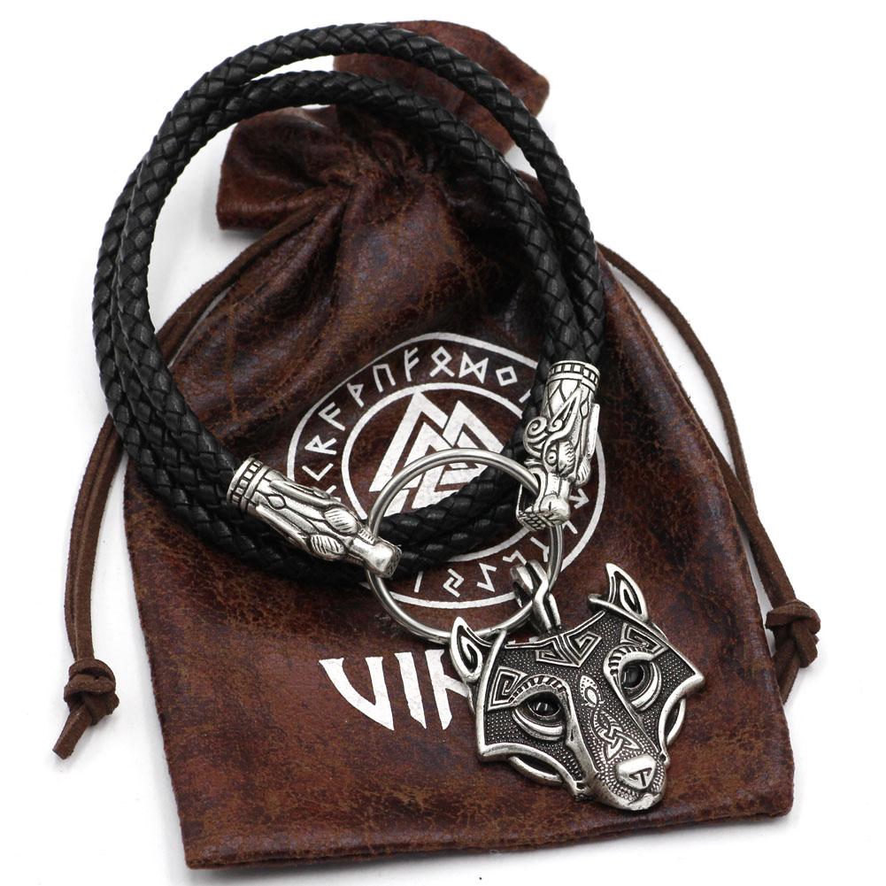 Wolf Head Genuine Leather Necklace with Wolf Head Pendant - VikingsBrand